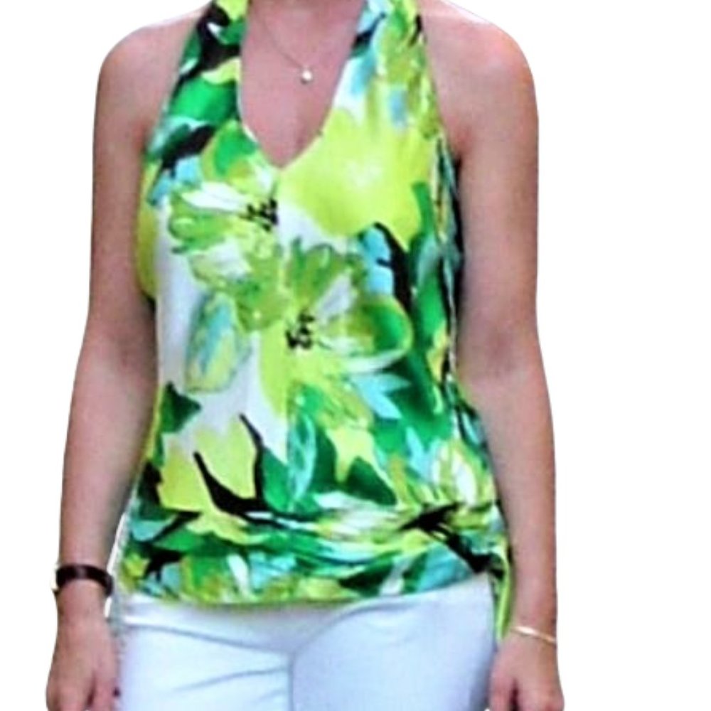 Banana Republic Watercolor 100% Silk Halter Top, M